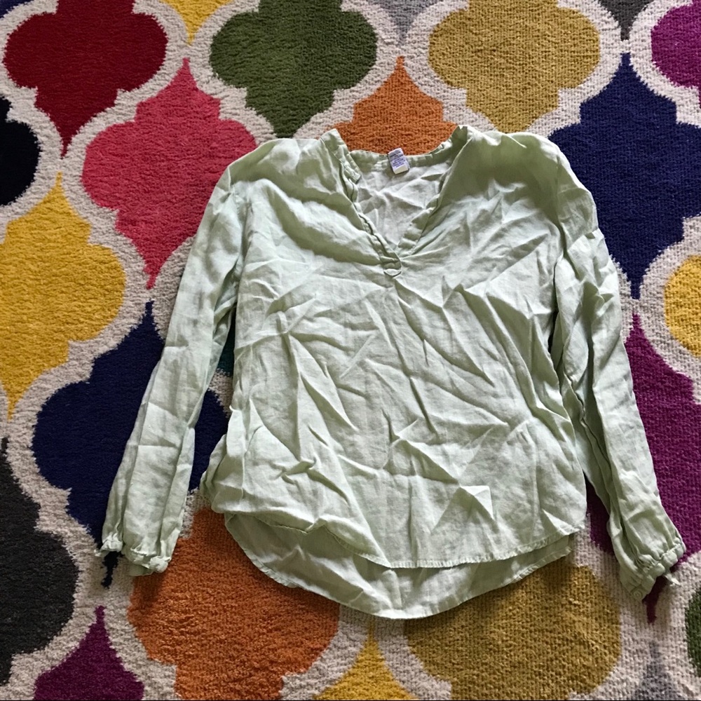 Gap xxl linen green mandarin collar top